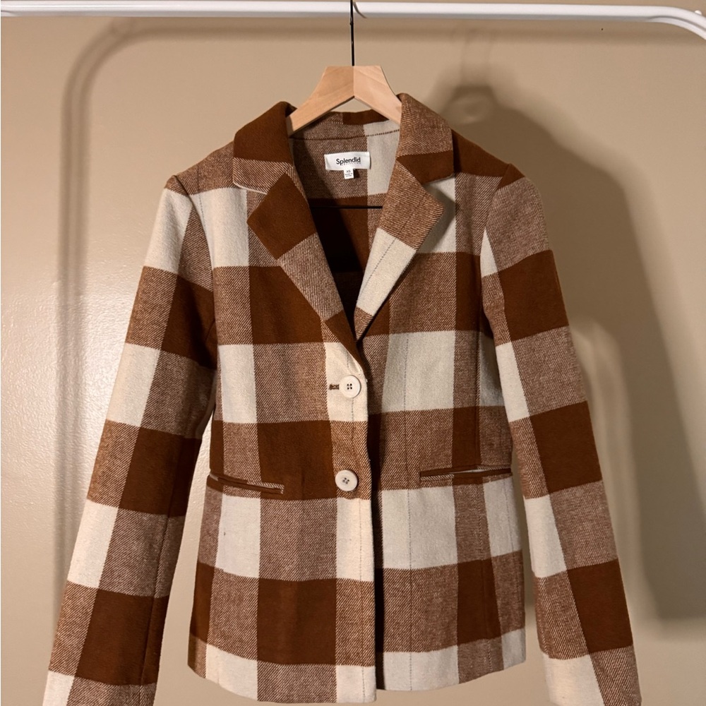 Splendid Women's Brown and Cream Plaid Blazer